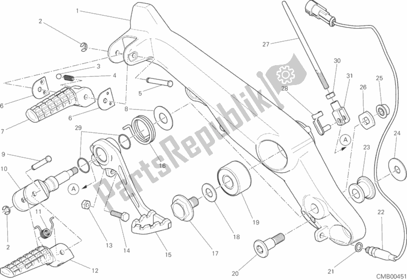All parts for the Footrests, Right of the Ducati Scrambler Urban Enduro Thailand 803 2017